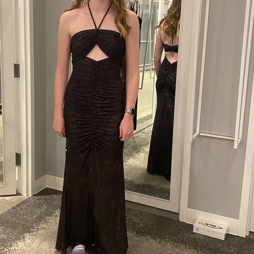 Black iridescent prom dress